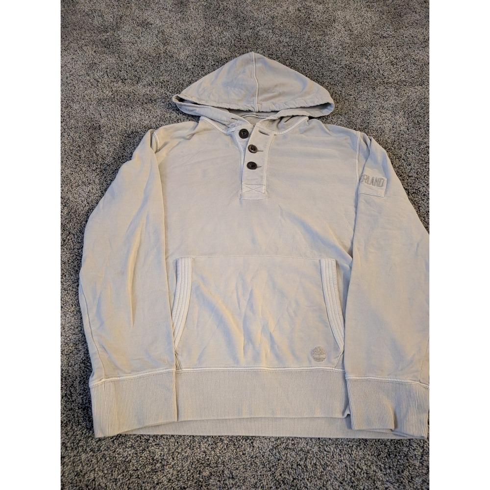 Timberland‎ Mens Henley Hoodie Beige Long Sleeve Button Neck Sweatshirt Size M
